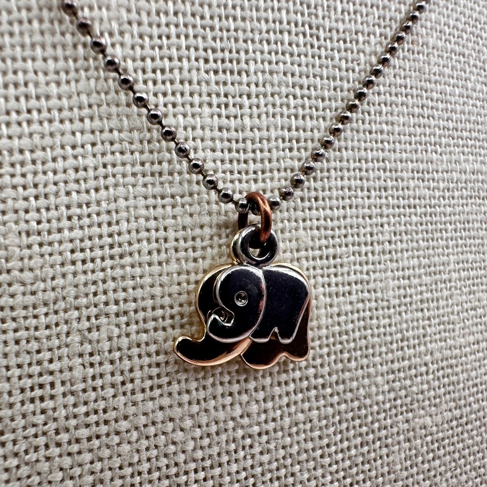 Vintage 90s Elephant Pendant Necklace Silver Gold Tone Ball Chain Jewelry